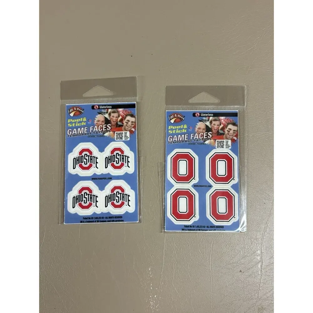 Ohio State Buckeyes Athletic Face Tattoos - Lot Of 2 Each Contains 4 8 Total